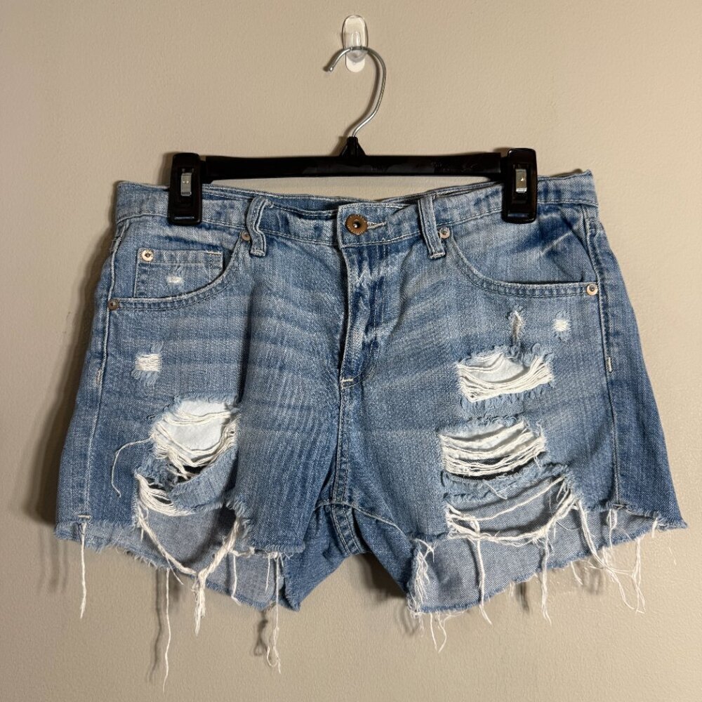 Pistola Distressed Cut Off Denim Jean Shorts Womens 27 Asher Blue Mid Rise Rigid - Picture 3 of 13